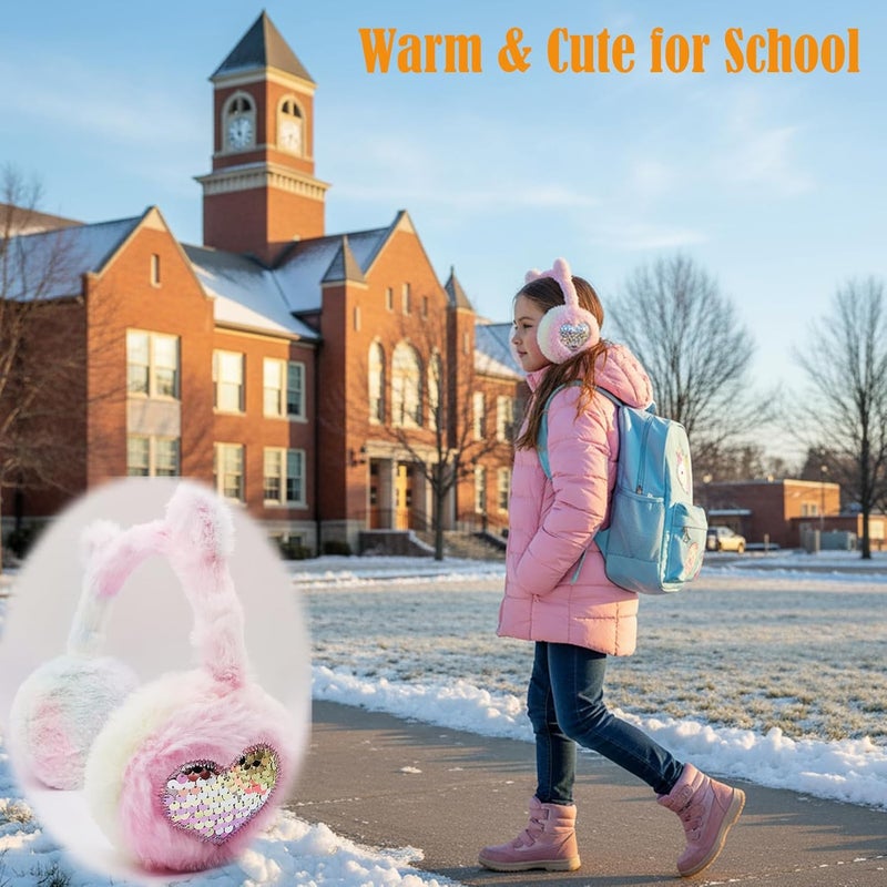 FYBW Ear Muffs Gloves Set for Kids, Winter Adjustable Sequins Warm Earmuffs for Kids Outdoor Cold Weather - Image 5